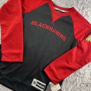 Chicago Blackhawks Shirt Youth Small Black Red Ringer Raglan Reebok Long Sleeve